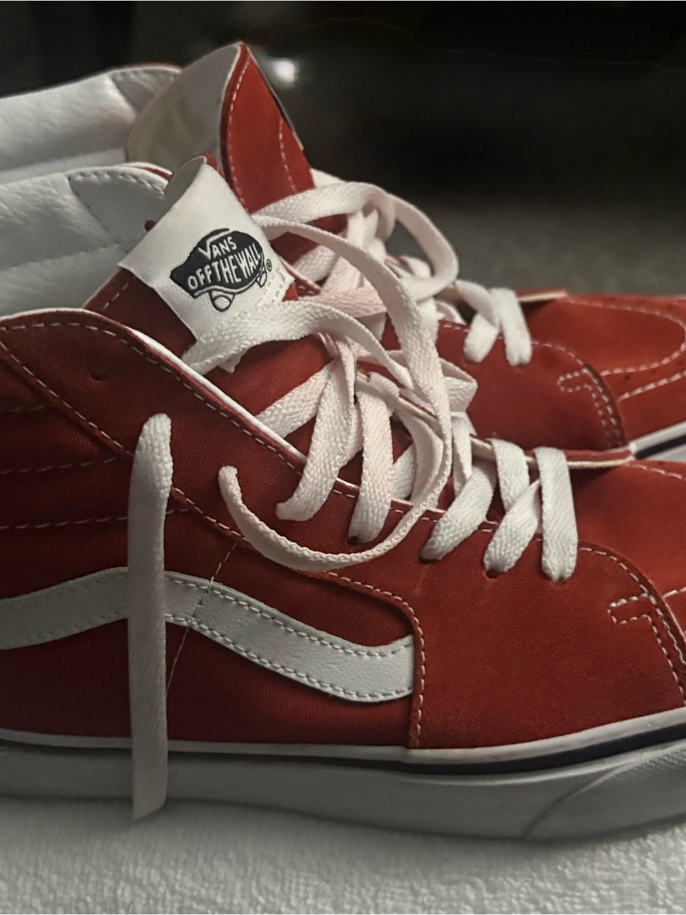 Vans Red and White High-Top Sneakers